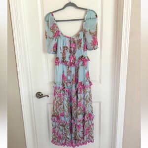 Hemant & Nandita Womens Midi Dress, Blue Medium, wedding Guest